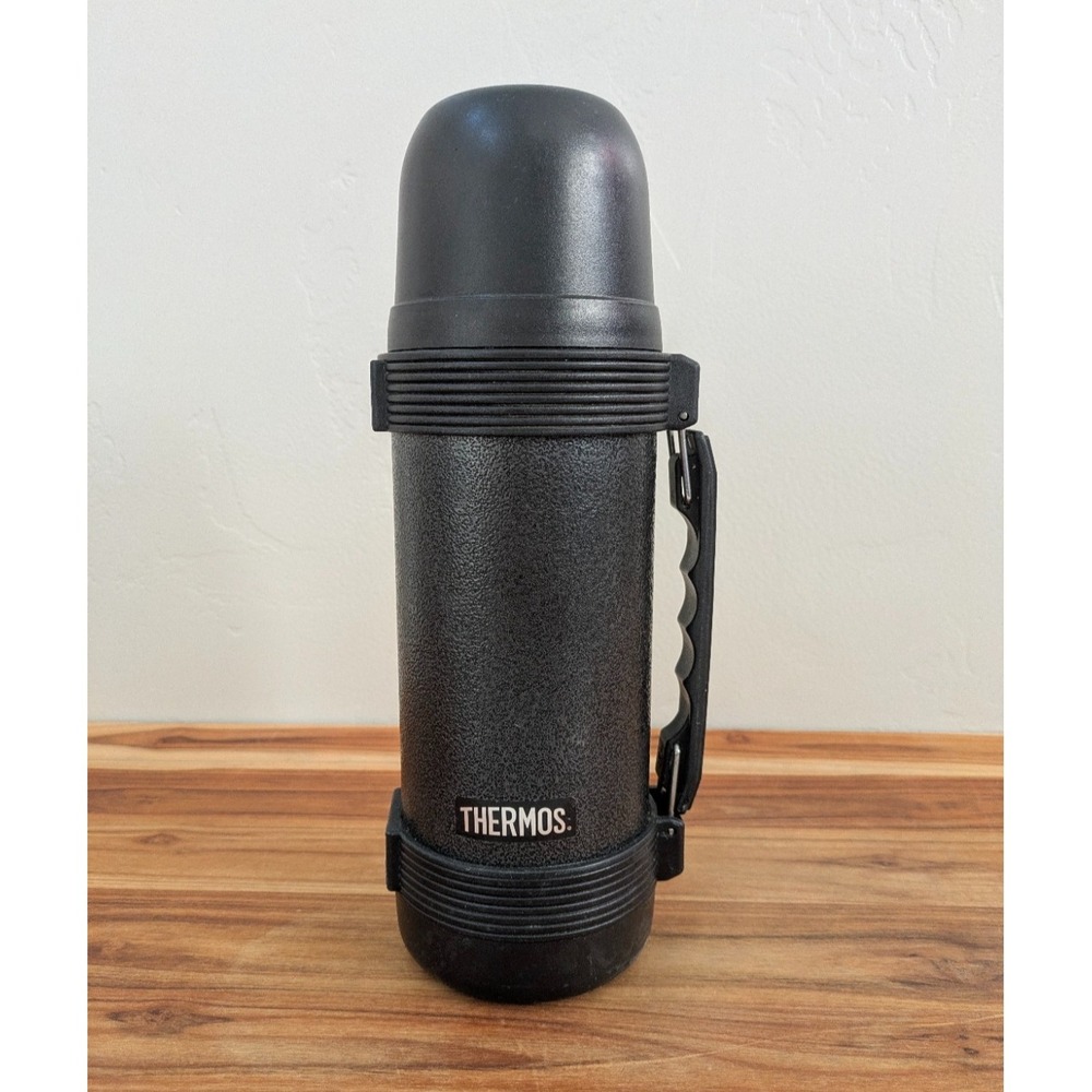 Thermos Vacuum‎ Insulated Beverage Bottle Black Handle Lid Cup Gorpcore